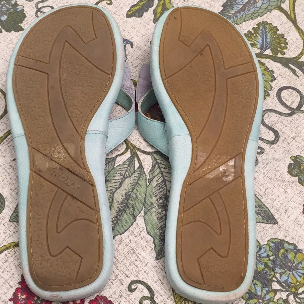 Mint Leather Rhinestone Butterfly Flip Flops - Picture 4 of 7